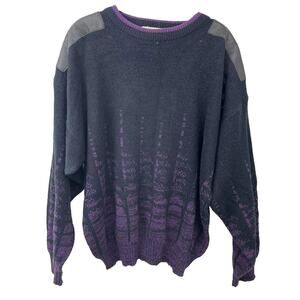 Men’s Vintage Urban Works Black Purple Sweater with Leather Trim X-Large
